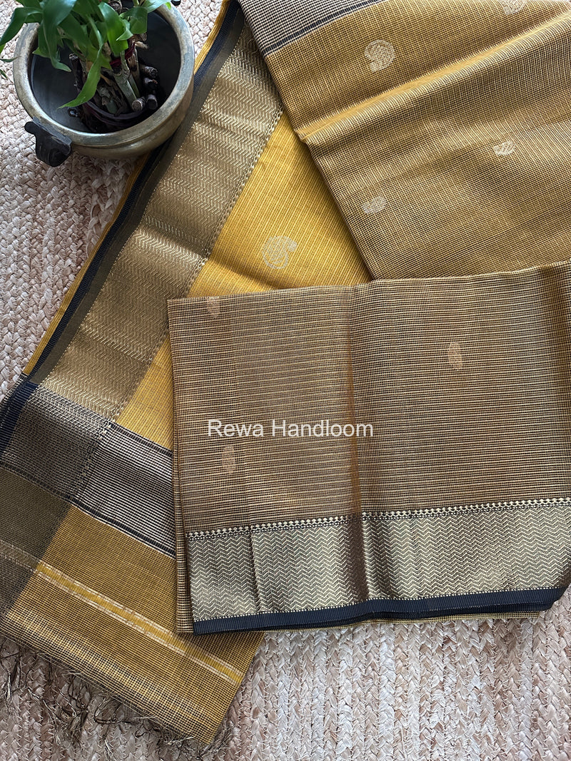 Maheshwari Dark Mustard Tissue Butti Saree TKBS09