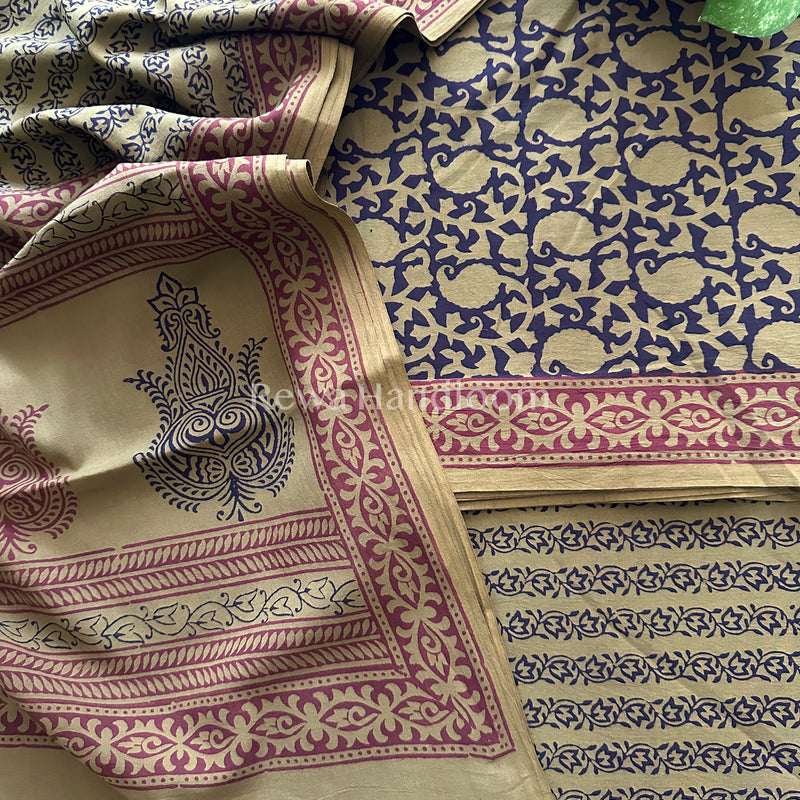 Yellow-Black Bagh Print Cotton Suit-BCSP58