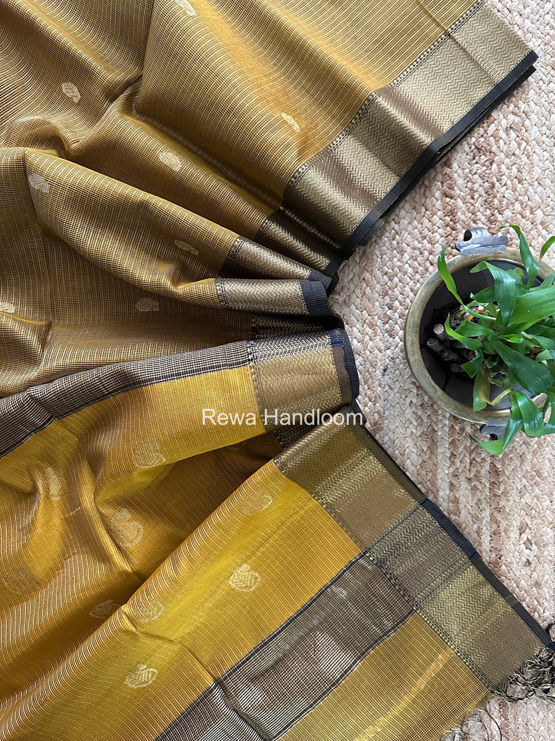 Maheshwari Dark Mustard Tissue Butti Saree TKBS09