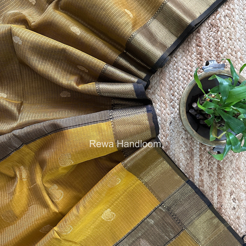 Maheshwari Dark Mustard Tissue Butti Saree TKBS09