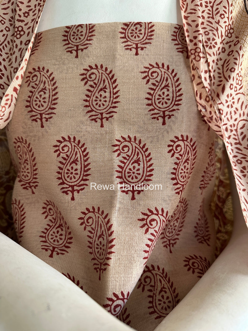 Maheshwari Off White-Red Bagh Print Tissue Suit BTS01