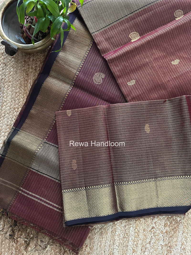 Maheshwari Wine Tissue Butti Saree TKBS01