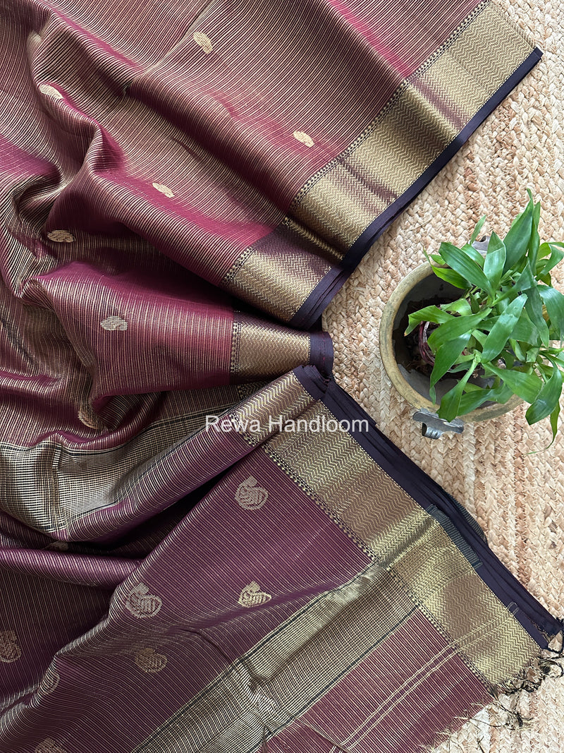 Maheshwari Wine Tissue Butti Saree TKBS01
