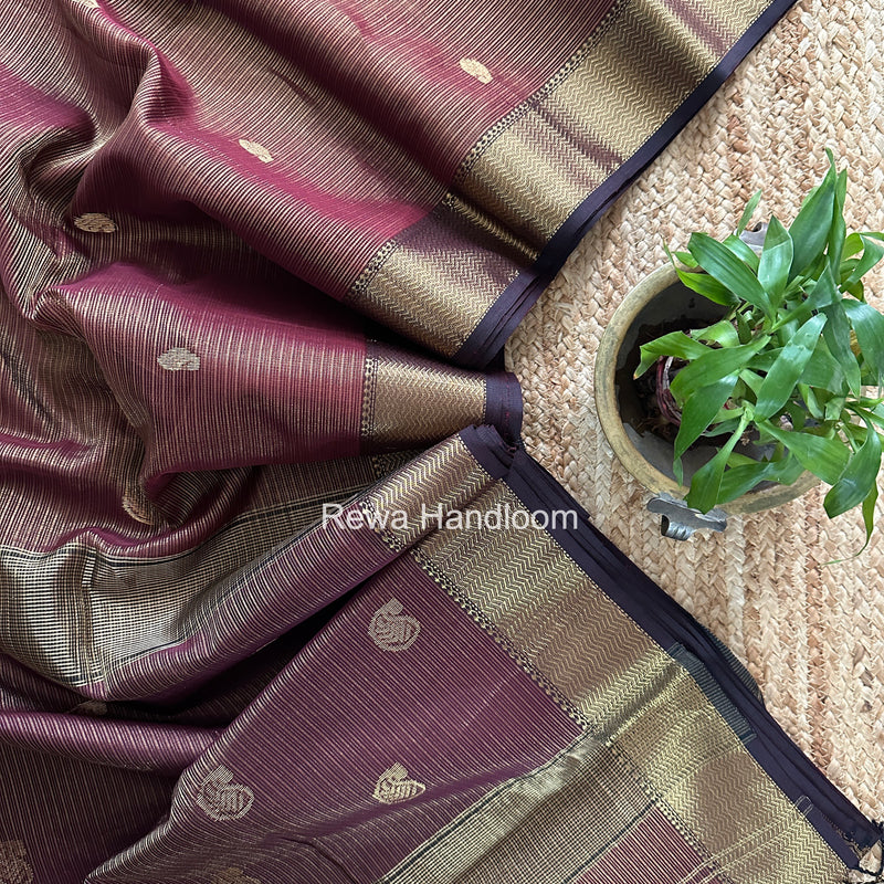 Maheshwari Wine Tissue Butti Saree TKBS01