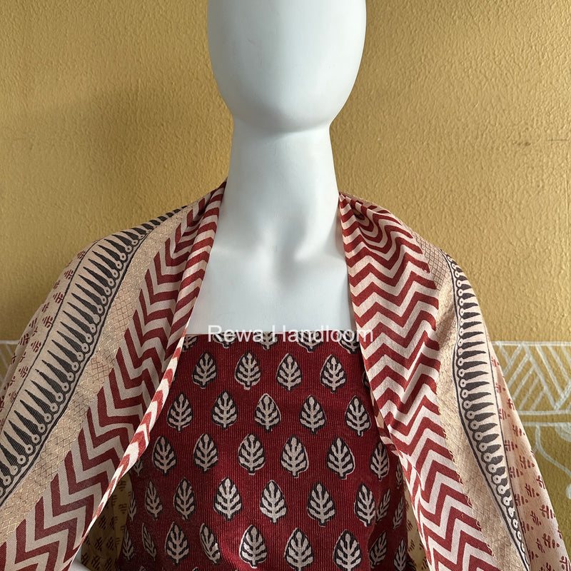 Maheshwari Maroon-White Bagh Print Tissue Suit BTS016