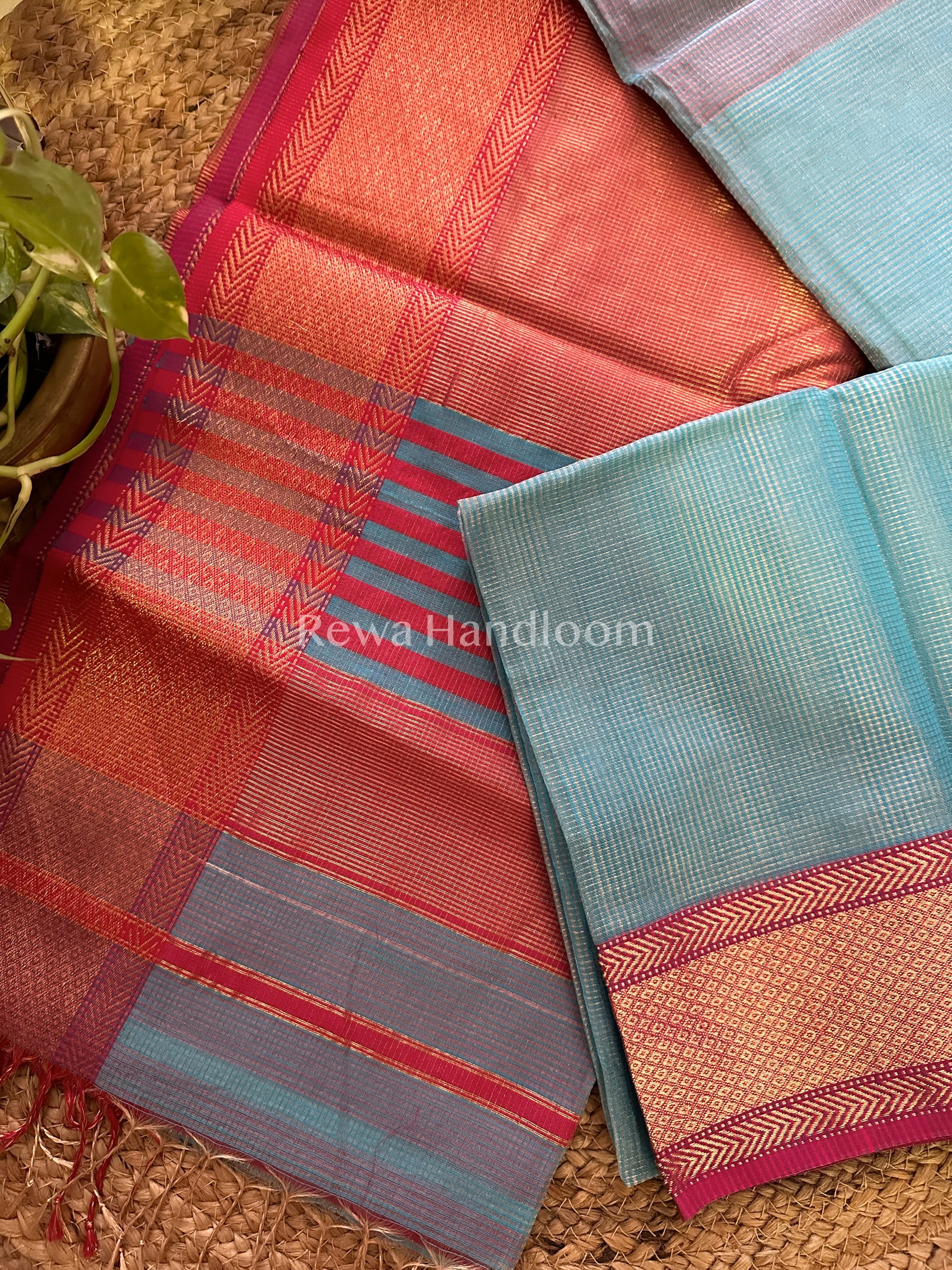 Maheshwari Firozi Tissue Silk Saree-ZTS01