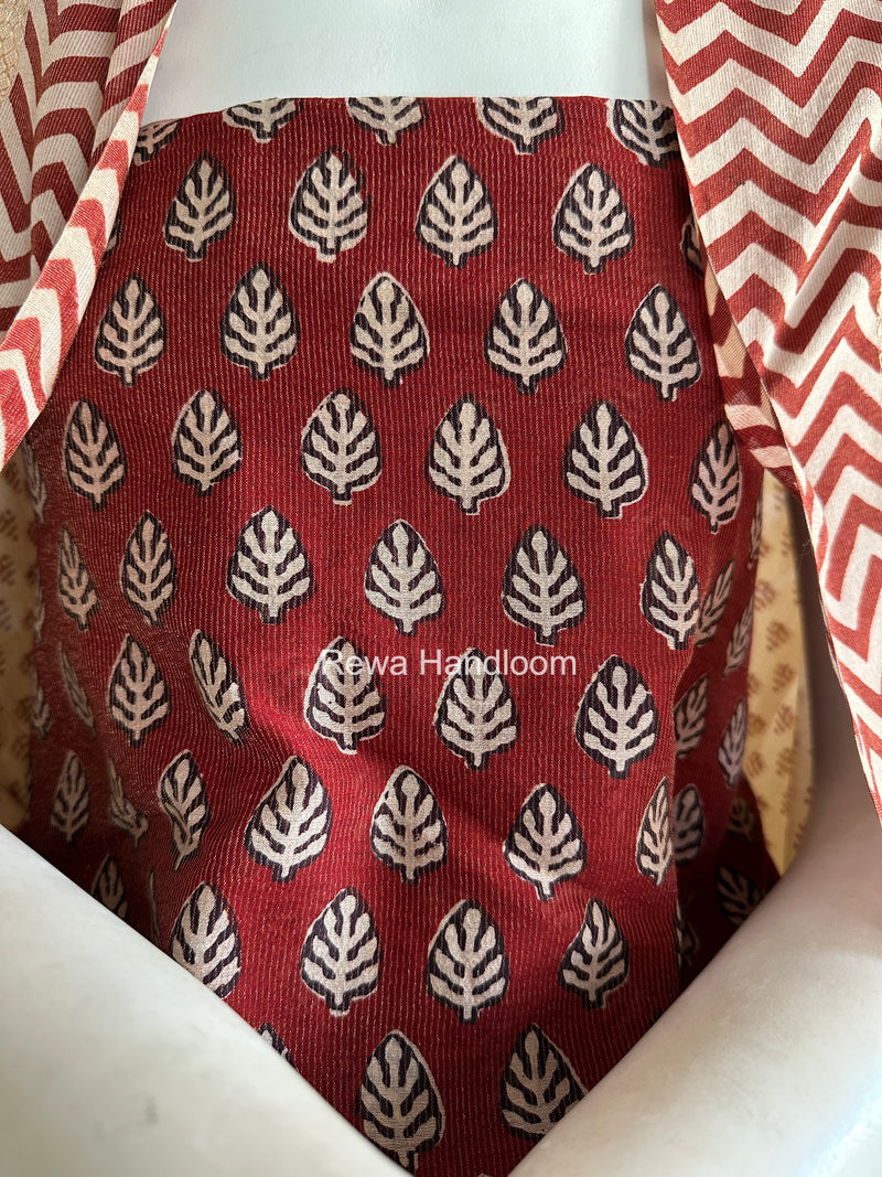 Maheshwari Maroon-White Bagh Print Tissue Suit BTS016