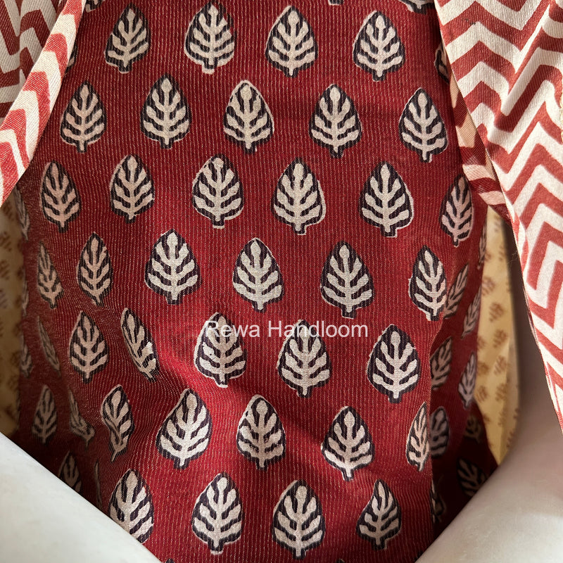 Maheshwari Maroon-White Bagh Print Tissue Suit BTS016