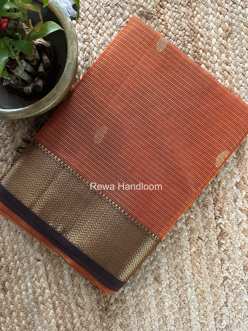 Maheshwari Rust Orange Tissue Butti Saree TKBS07