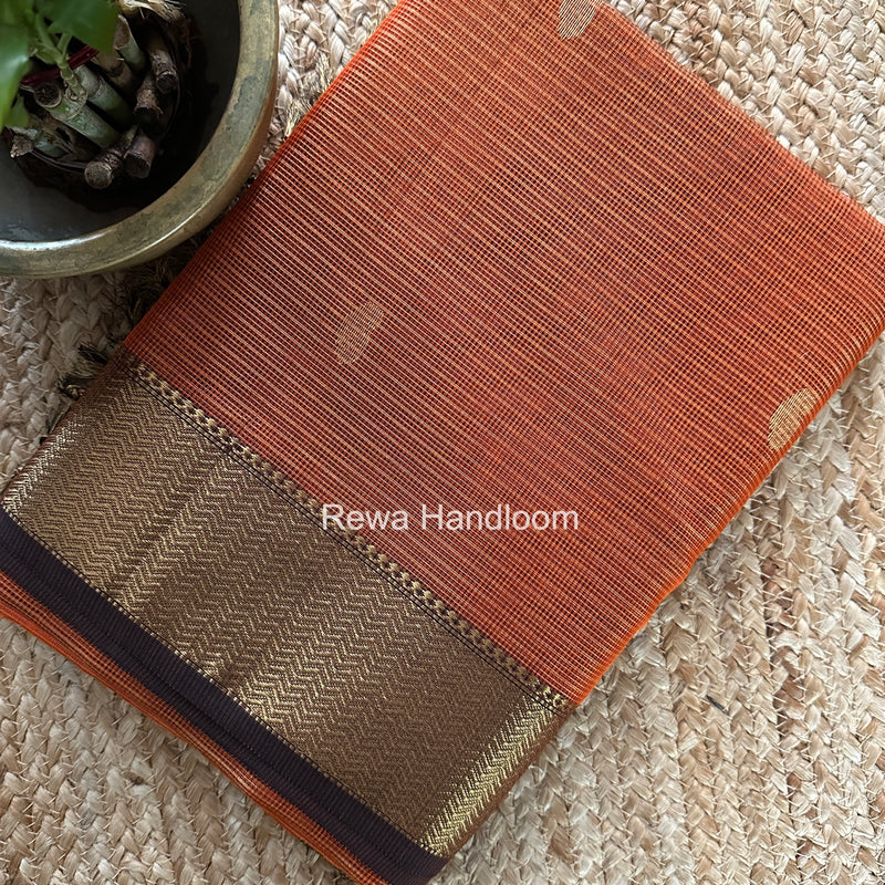 Maheshwari Rust Orange Tissue Butti Saree TKBS07