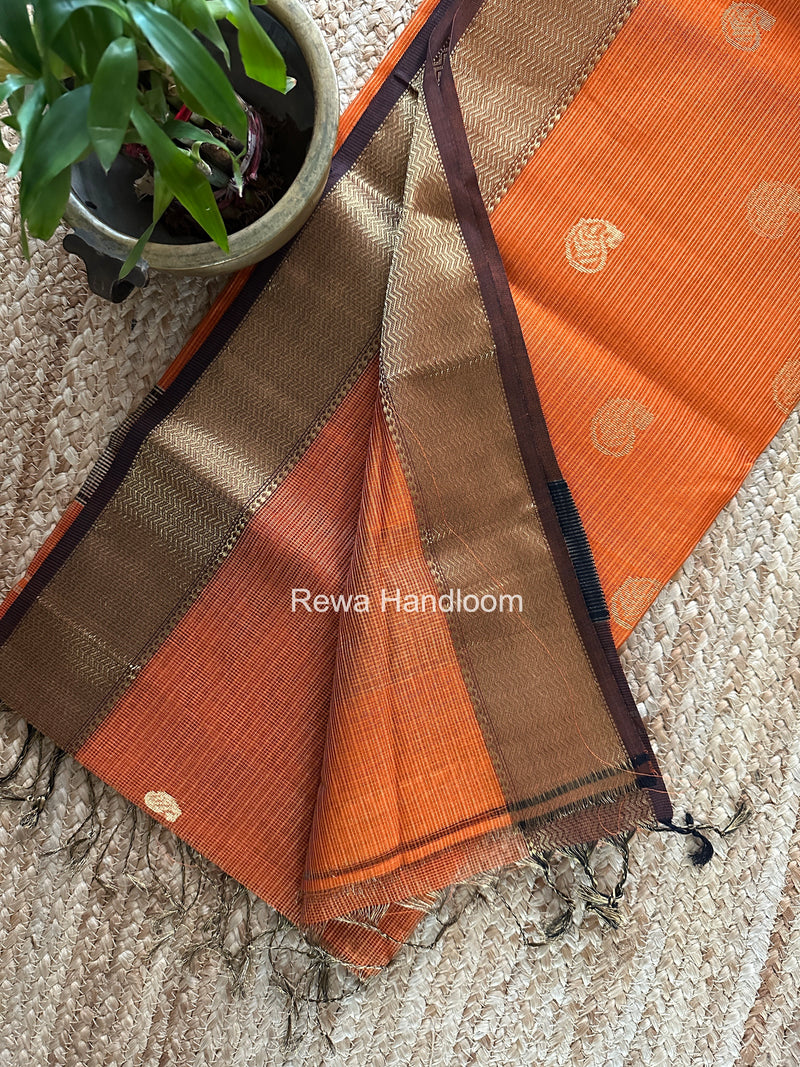 Maheshwari Rust Orange Tissue Butti Saree TKBS07