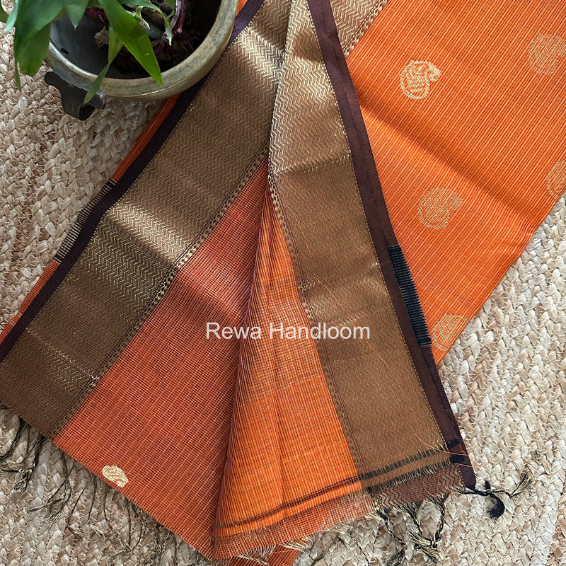 Maheshwari Rust Orange Tissue Butti Saree TKBS07