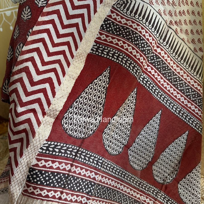 Maheshwari Maroon-White Bagh Print Tissue Suit BTS016