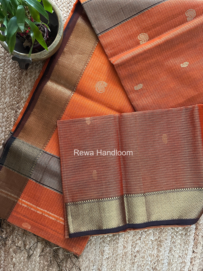 Maheshwari Rust Orange Tissue Butti Saree TKBS07