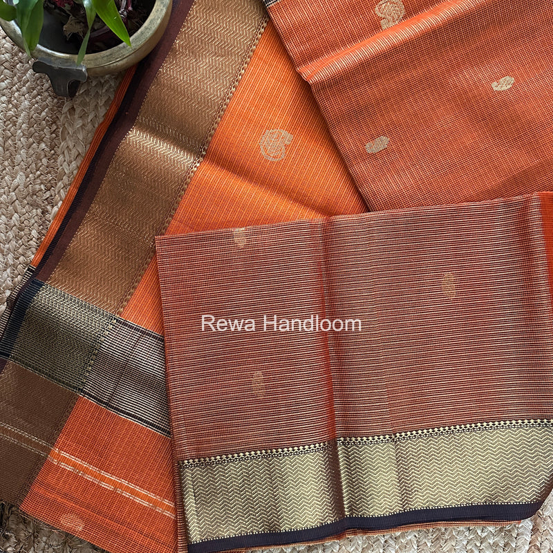 Maheshwari Rust Orange Tissue Butti Saree TKBS07