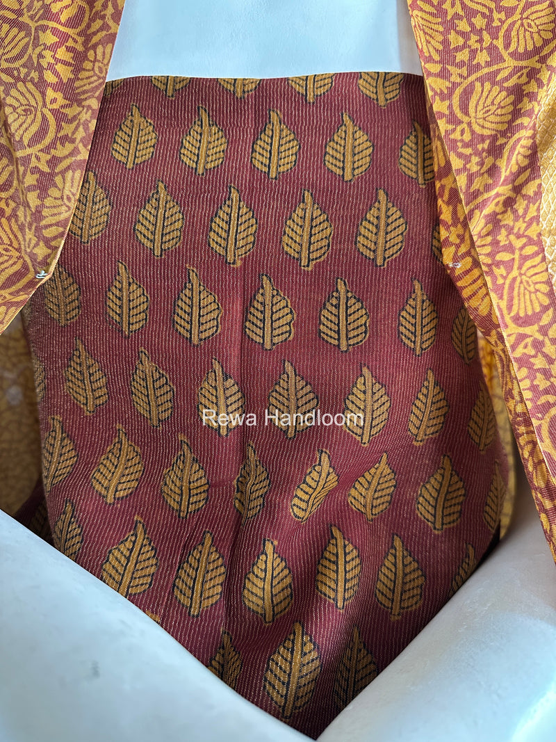 Maheshwari Maroon-Mustard Yellow Bagh Print Tissue Suit BTS012