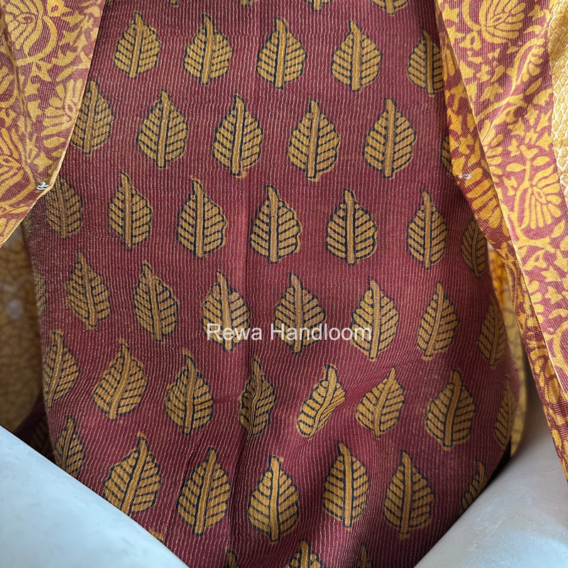Maheshwari Maroon-Mustard Yellow Bagh Print Tissue Suit BTS012