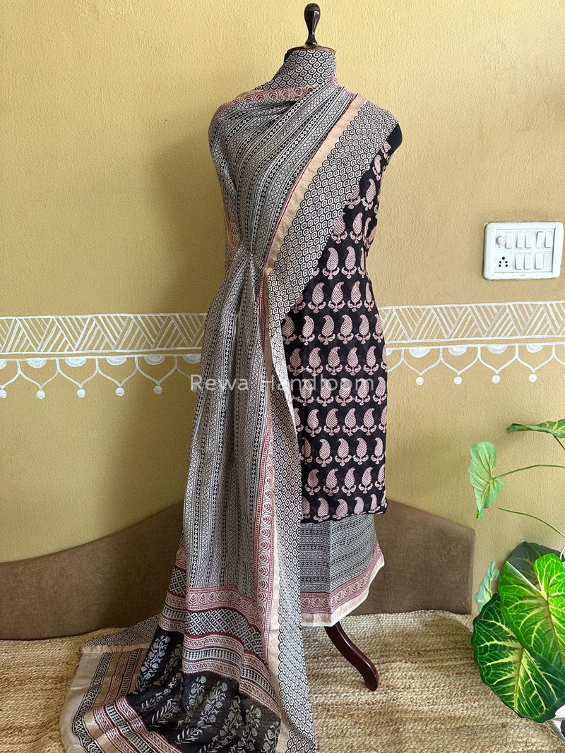Maheshwari Black Bagh Print Suit BSP0142