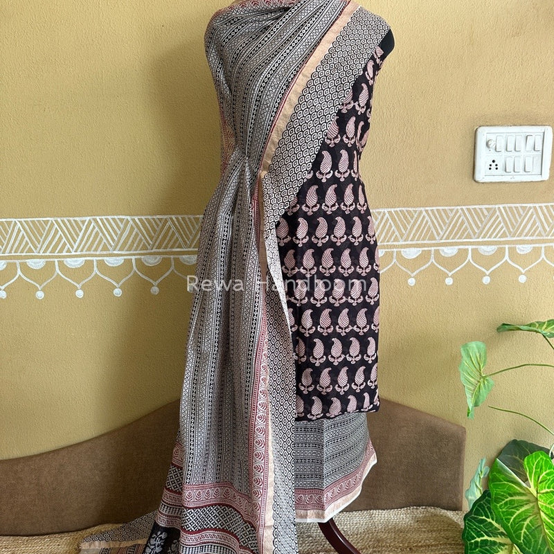Maheshwari Black Bagh Print Suit BSP0142