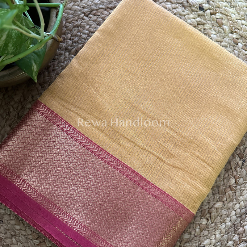 Maheshwari Yellow Tissue Silk Saree-ZTS03