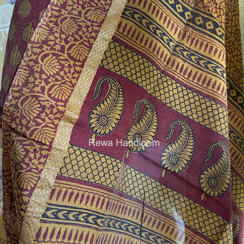 Maheshwari Maroon-Mustard Yellow Bagh Print Tissue Suit BTS012