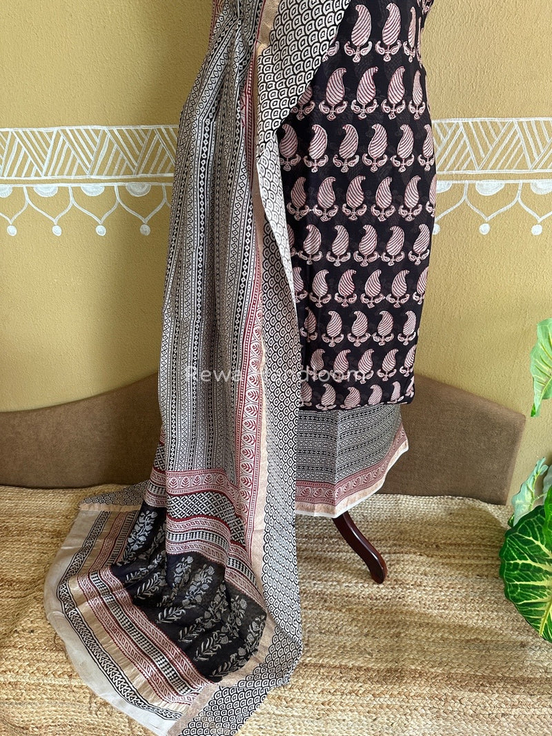 Maheshwari Black Bagh Print Suit BSP0142