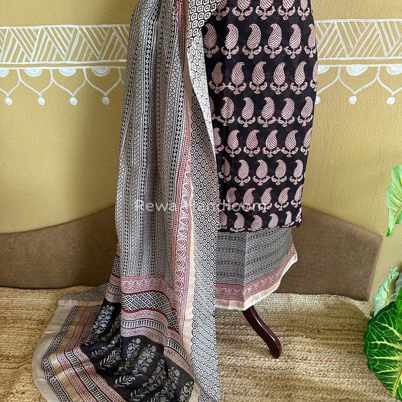 Maheshwari Black Bagh Print Suit BSP0142
