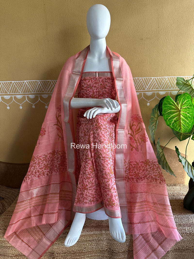 Maheshwari Handblock Print Top-Dupatta Set