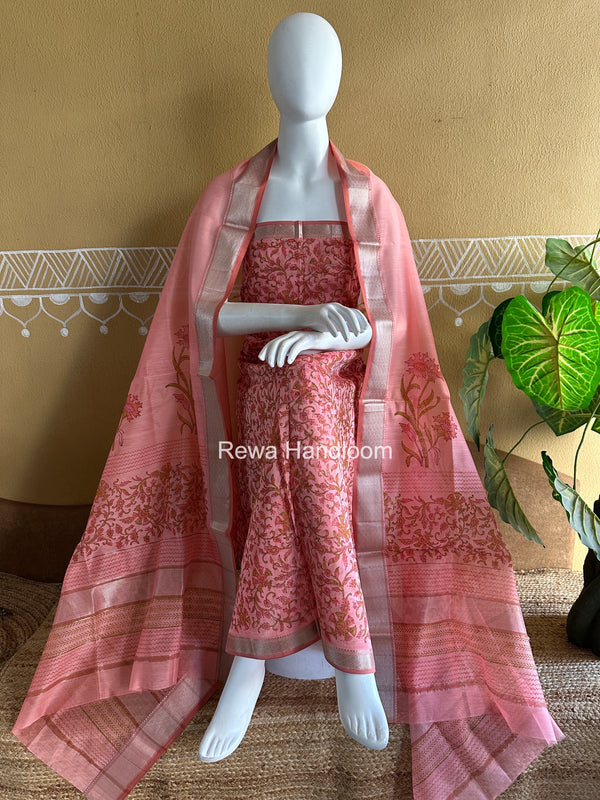 Maheshwari Handblock Print Top-Dupatta Set