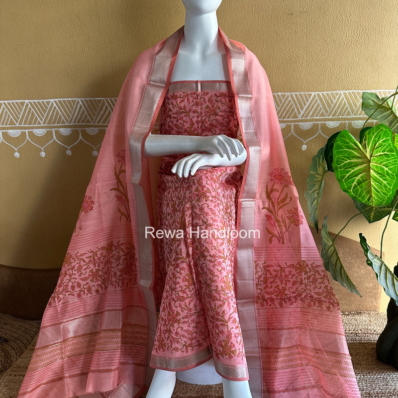 Maheshwari Handblock Print Top-Dupatta Set