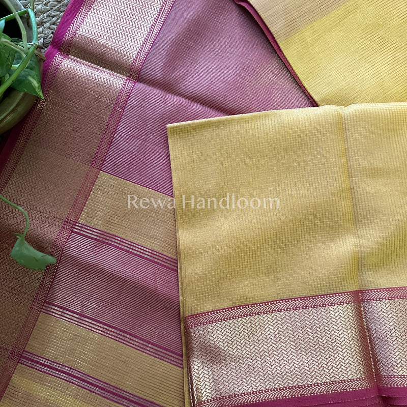 Maheshwari Yellow Tissue Silk Saree-ZTS03