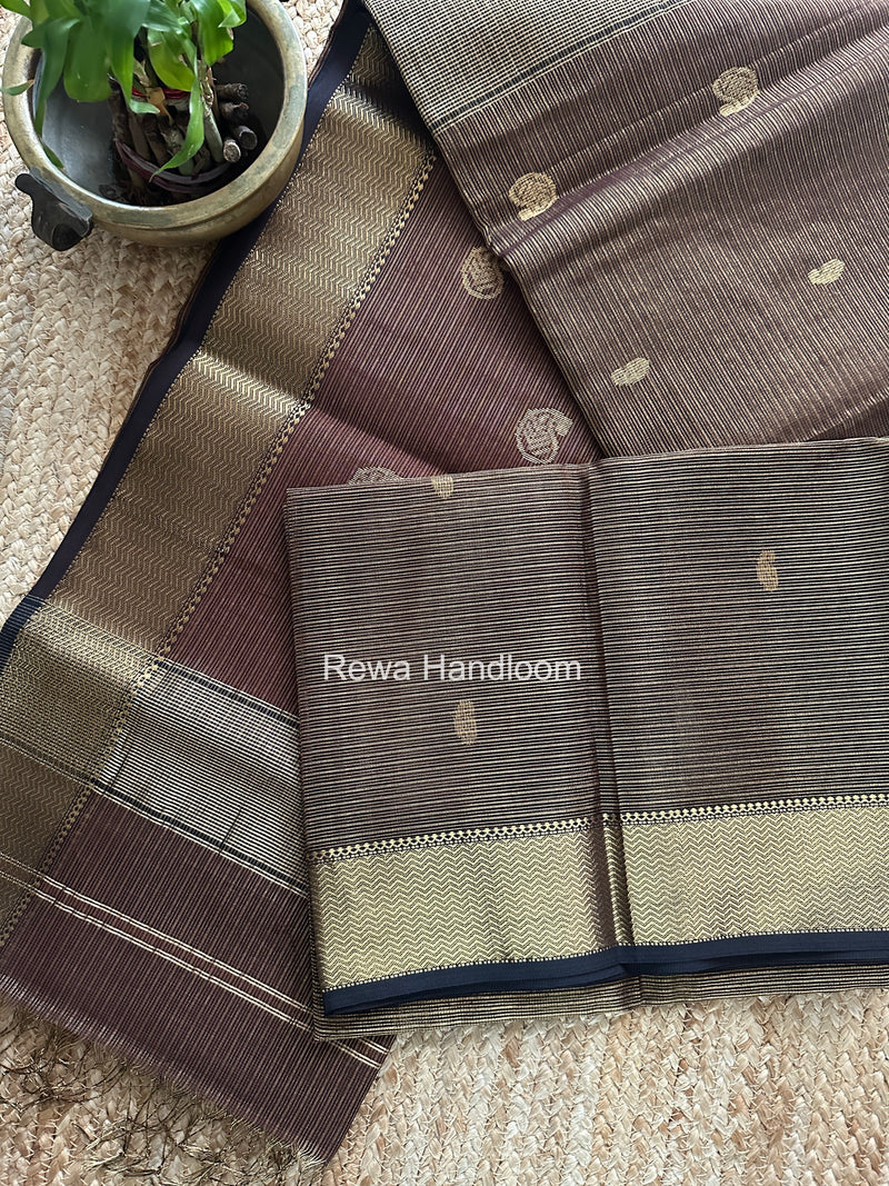 Maheshwari Brown Tissue Butti Saree TKBS05