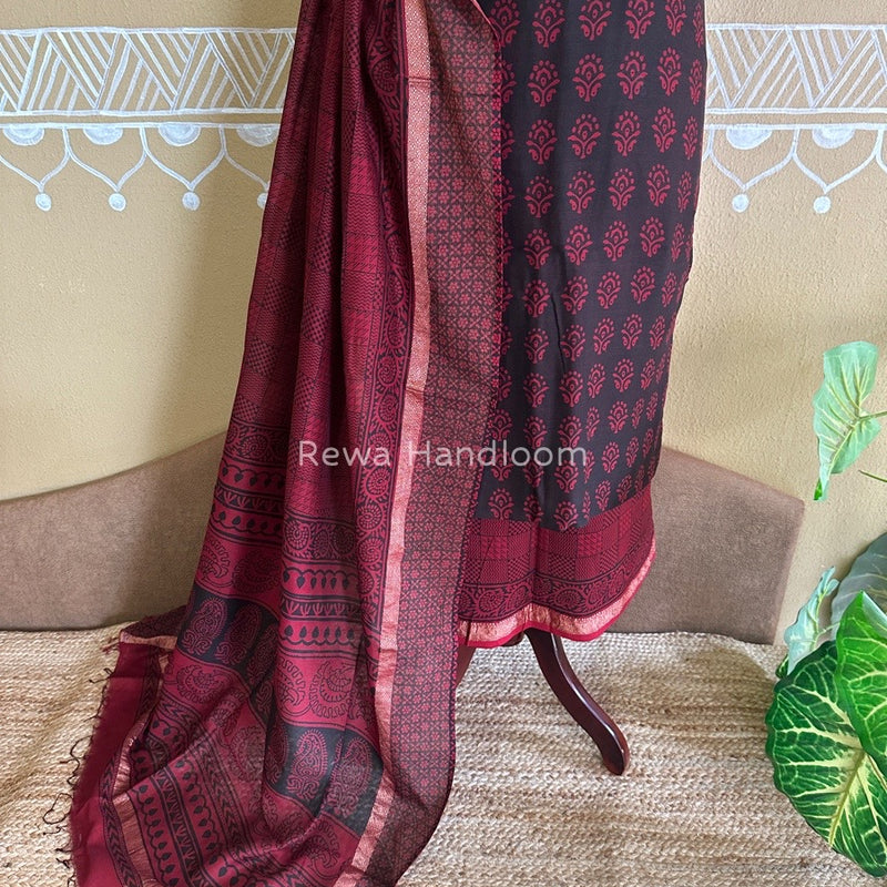 Maheshwari Black Bagh Print Suit BSP0137
