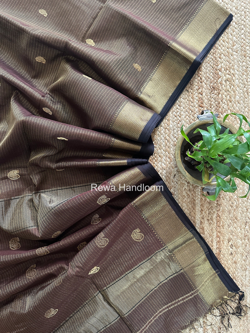 Maheshwari Brown Tissue Butti Saree TKBS05