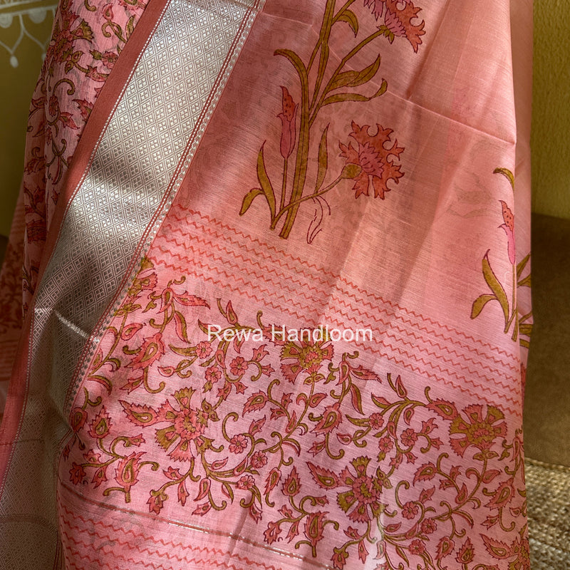 Maheshwari Pink Handblock Print Top-Dupatta Set HBPS01