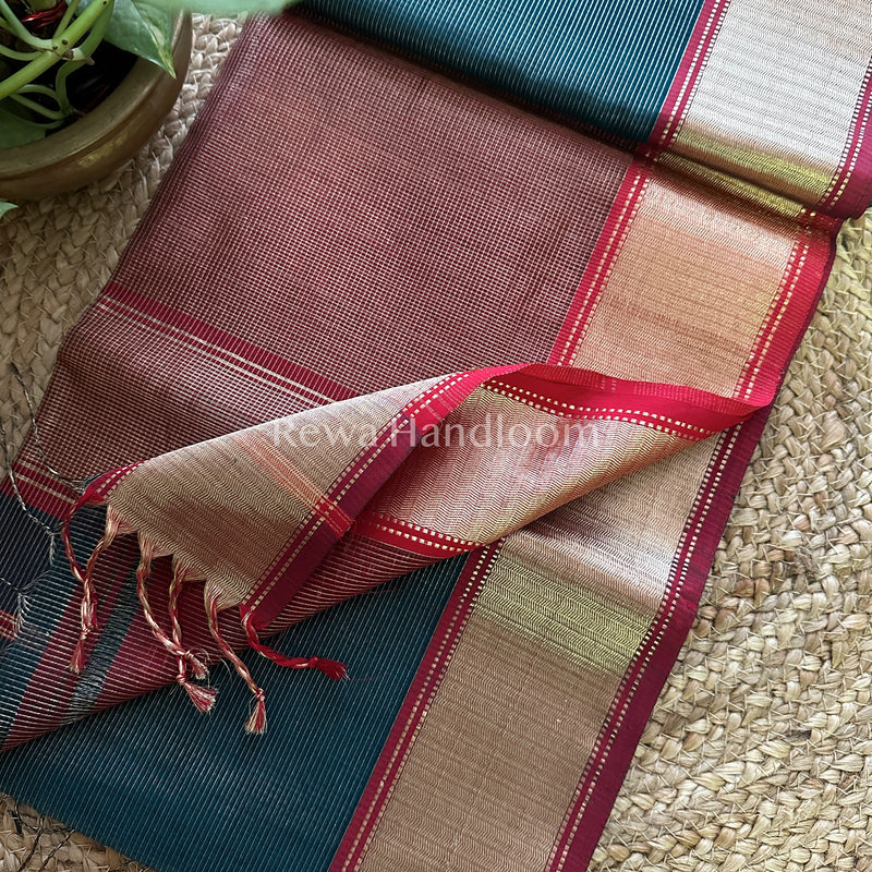 Maheshwari Green Tissue Silk Saree-ZTS04