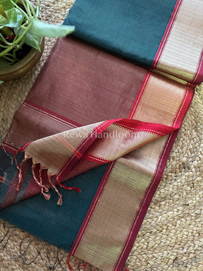 Maheshwari Green Tissue Silk Saree-ZTS04