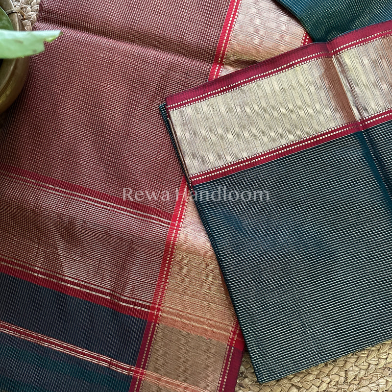 Maheshwari Green Tissue Silk Saree-ZTS04