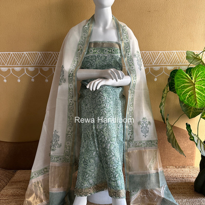 Maheshwari Handblock Print Top-Dupatta Set