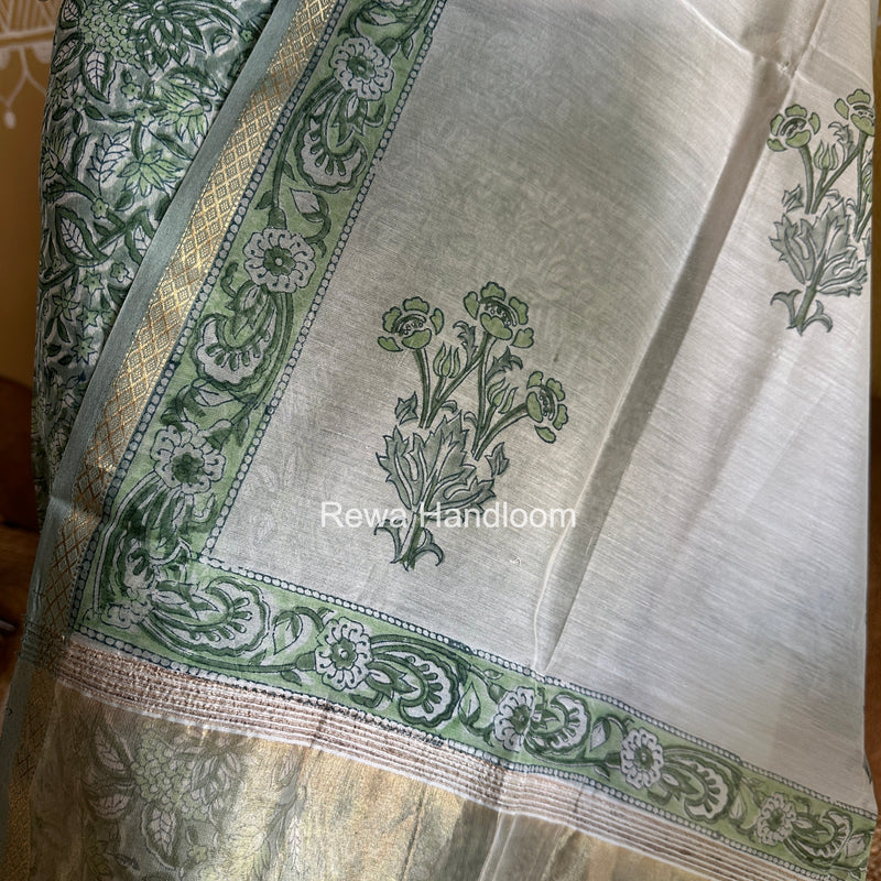 Maheshwari Green Handblock Print Top-Dupatta Set HBPS03