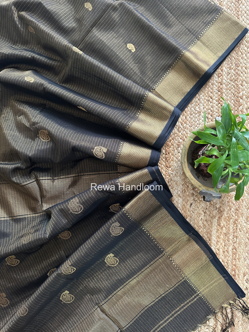 Maheshwari Black Tissue Butti Saree TKBS02