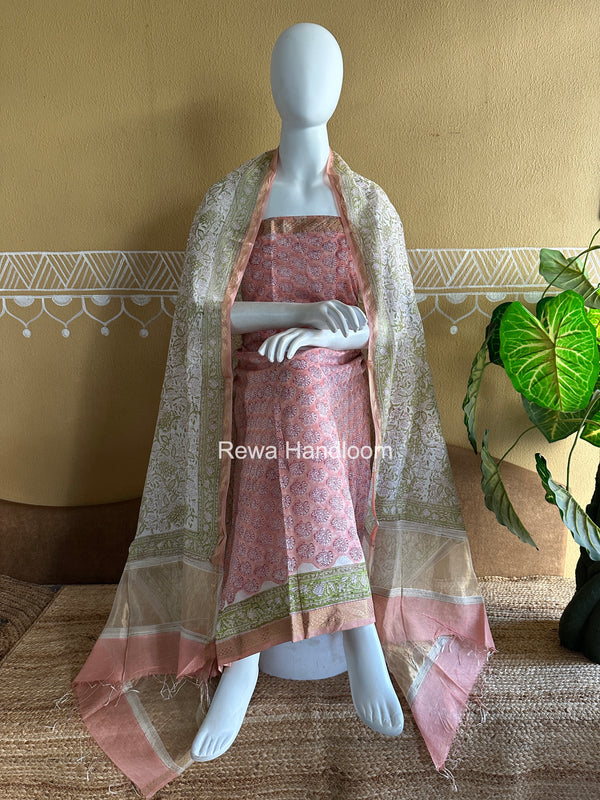 Maheshwari Handblock Print Top-Dupatta Set