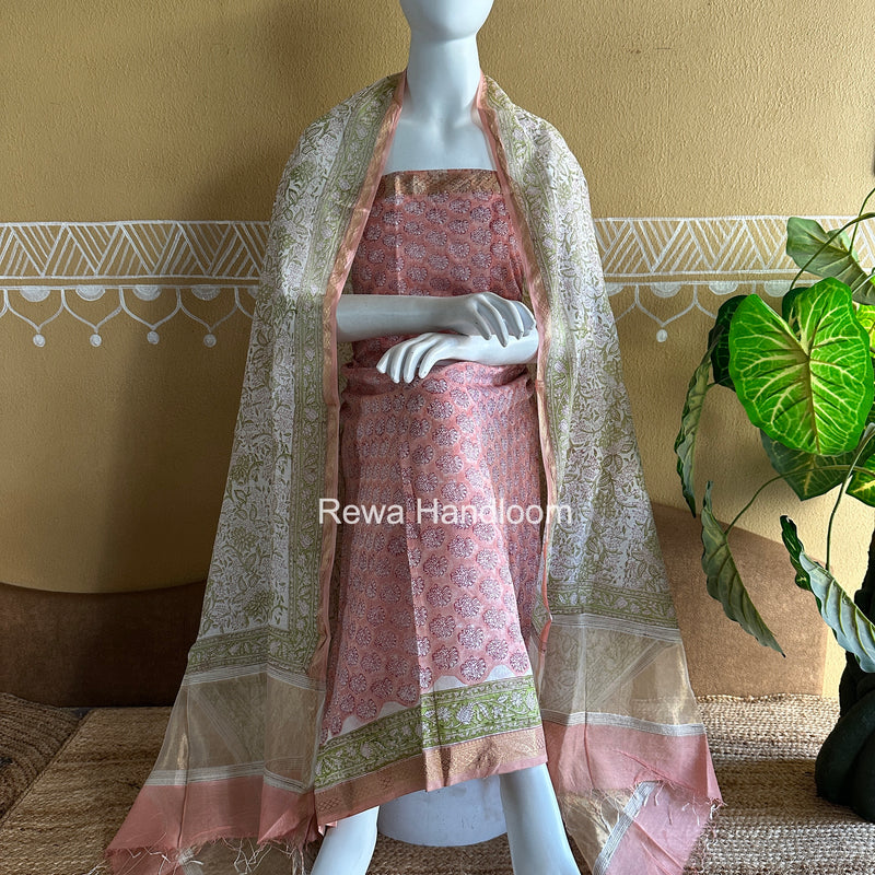 Maheshwari Handblock Print Top-Dupatta Set