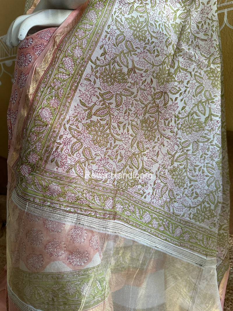 Maheshwari Pink Handblock Print Top-Dupatta Set HBPS05