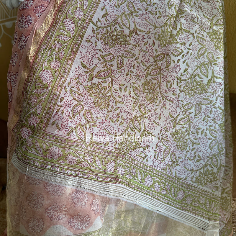 Maheshwari Pink Handblock Print Top-Dupatta Set HBPS05