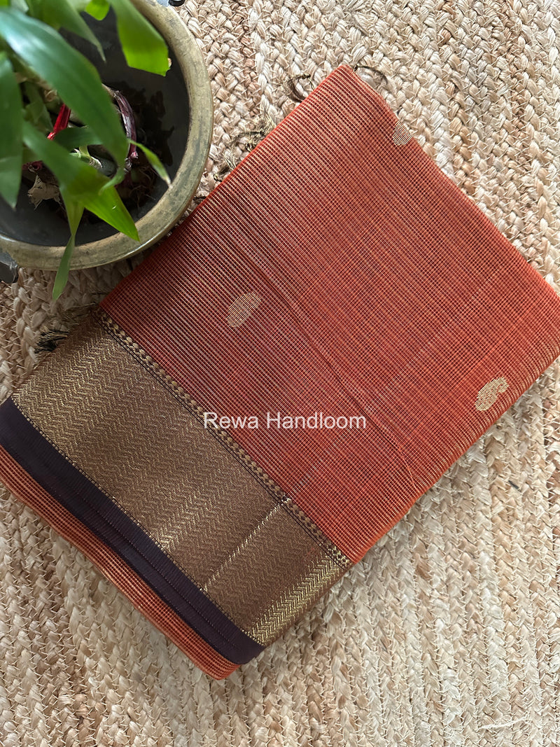 Maheshwari Rust Tissue Butti Saree TKBS03
