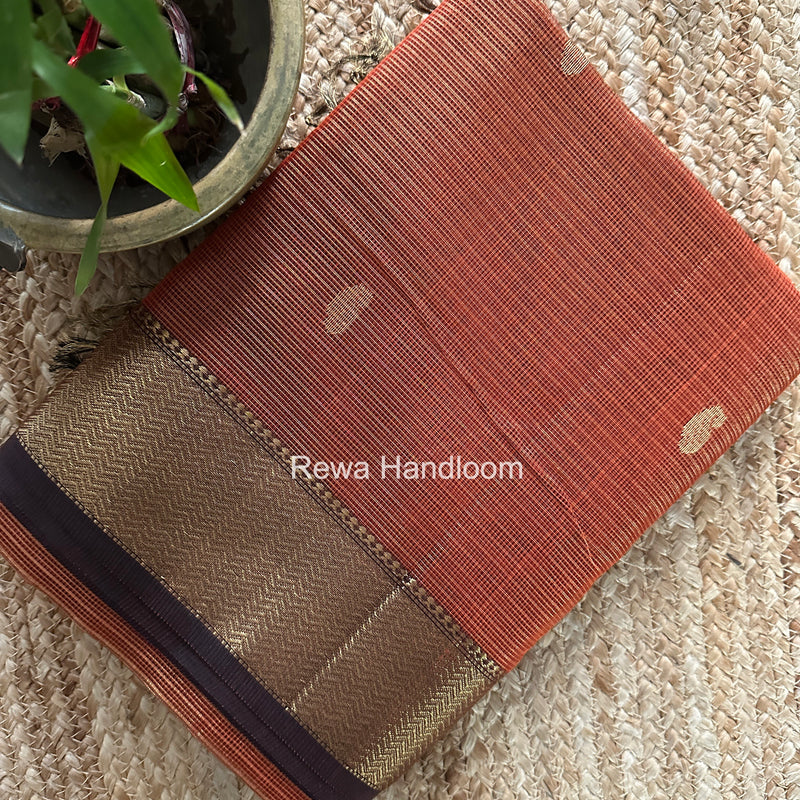 Maheshwari Rust Tissue Butti Saree TKBS03