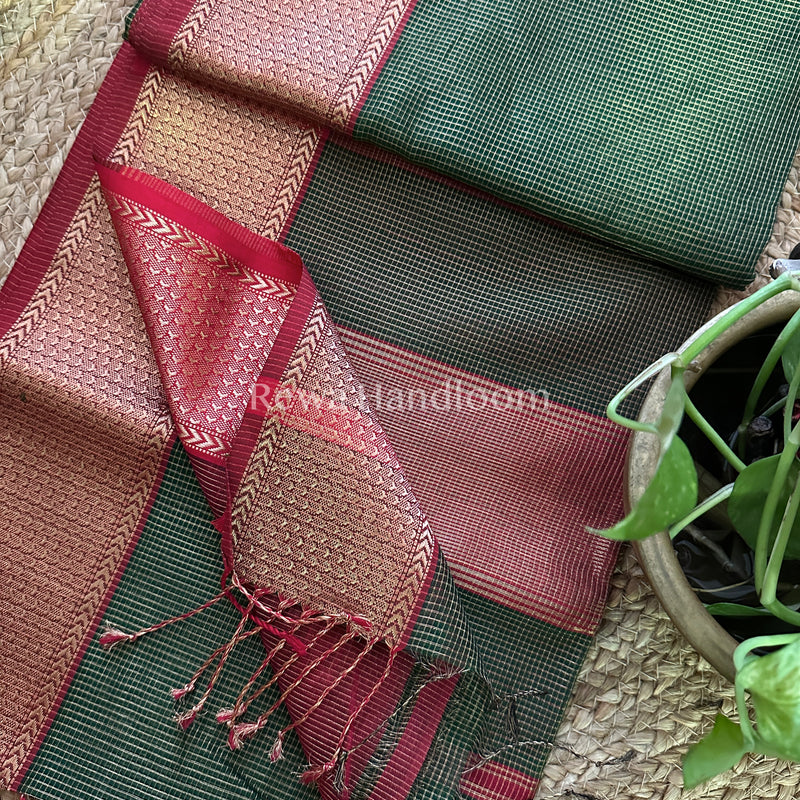 Maheshwari Green Tissue Silk Saree-ZTS06