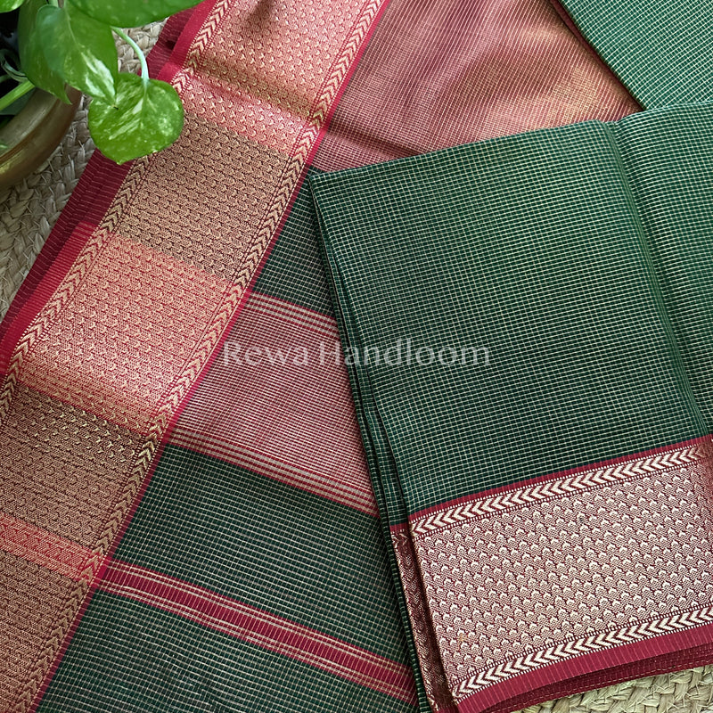 Maheshwari Green Tissue Silk Saree-ZTS06