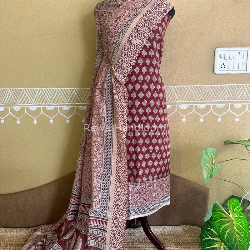 Maheshwari Red-White Bagh Print Tissue Suit BTS015